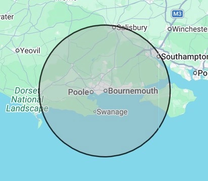 Electrical coverage map for Dorset, centred on Bournemouth