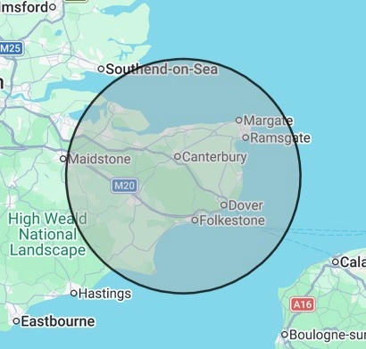 Electrical coverage map for Kent, centred on Canterbury