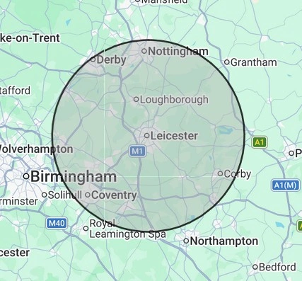 Electrical coverage map for Leicestershire, centred on Leicester