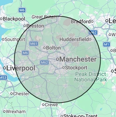 Electrical coverage map for Greater Manchester, centred on Manchester