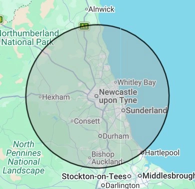 Electrical coverage map for Tyne & Wear, centred on Newcastle
