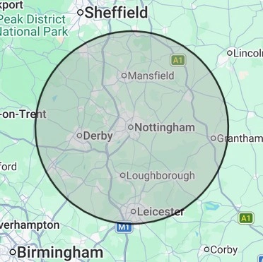 Electrical coverage map for Nottinghamshire, centred on Nottingham