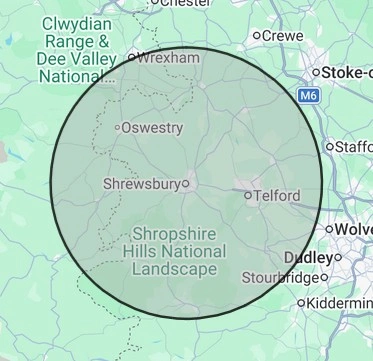 Electrical coverage map for Shropshire & Mid-Wales, centred on Shrewsbury