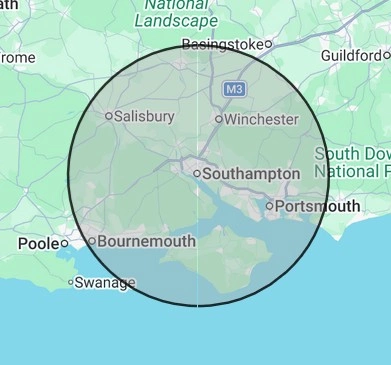 Electrical coverage map for Hampshire, centred on Southampton