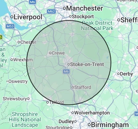Electrical coverage map for Staffordshire, centred on Stoke-on-Trent