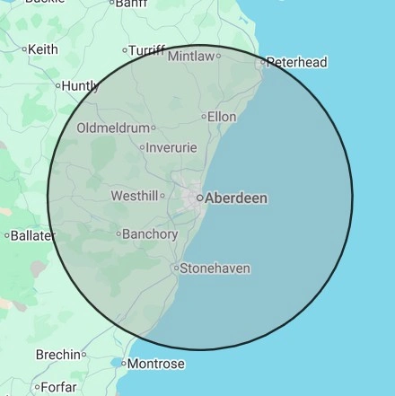 Heating coverage map for North East Scotland, centred on Aberdeen