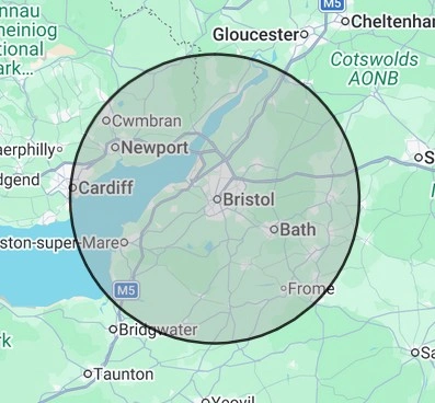 Heating coverage map for Bristol & Bath, centred on Bristol