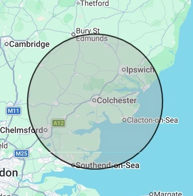 Heating coverage map for Essex & South Suffolk, centred on Colchester
