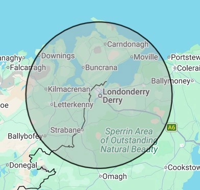 Heating coverage map for Northern Ireland West, centred on Londonderry