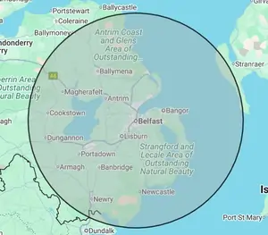 Roofing coverage map for Northern Ireland, centred on Belfast