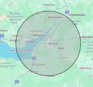 Roofing coverage map for Bristol & Bath, centred on Bristol