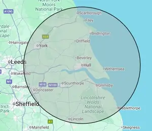 Roofing coverage map for East Yorks & Humber, centred on Hull