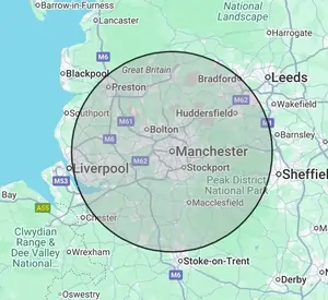 Roofing coverage map for Greater Manchester, centred on Manchester