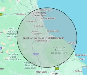 Roofing coverage map for Teesside, centred on Middlesbrough