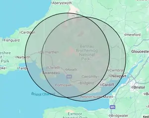 Roofing coverage map for South Wales, centred on Neath