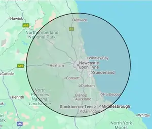 Roofing coverage map for Tyne & Wear, centred on Newcastle